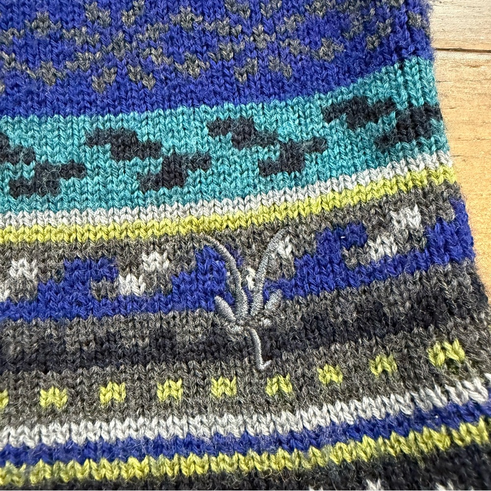 EUC Ibex Cozy 100%Wool Sweater Skirt Sz Large Grey with Blue/Green Nordic Design - Picture 6 of 8